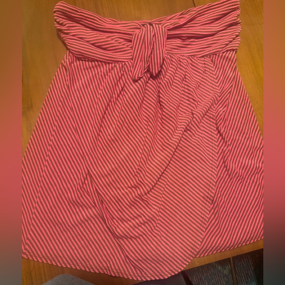 Ella Moss Pink and Brown Striped babydoll strapless top size S